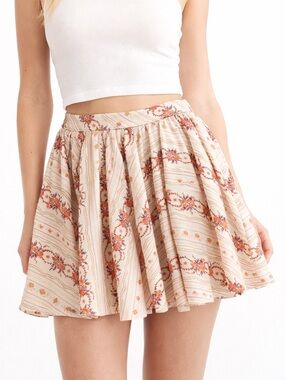 Free People Gaia Printed Floral Mini Skirt Size L Ivory Combo